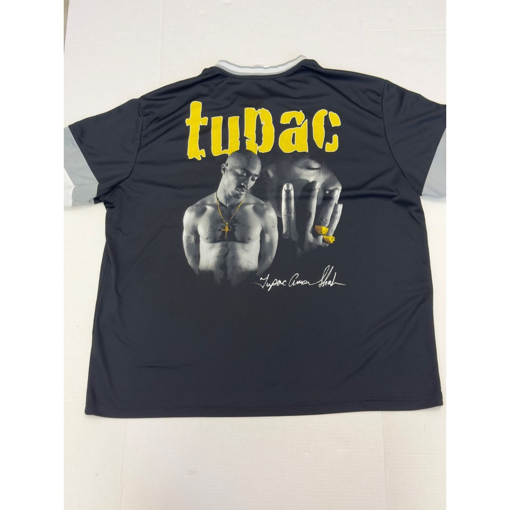 2Pac Tupac Shakur Graphic Jersey Shirt Mens‎ 3XL Black Yellow Hip Hop Streetwear
